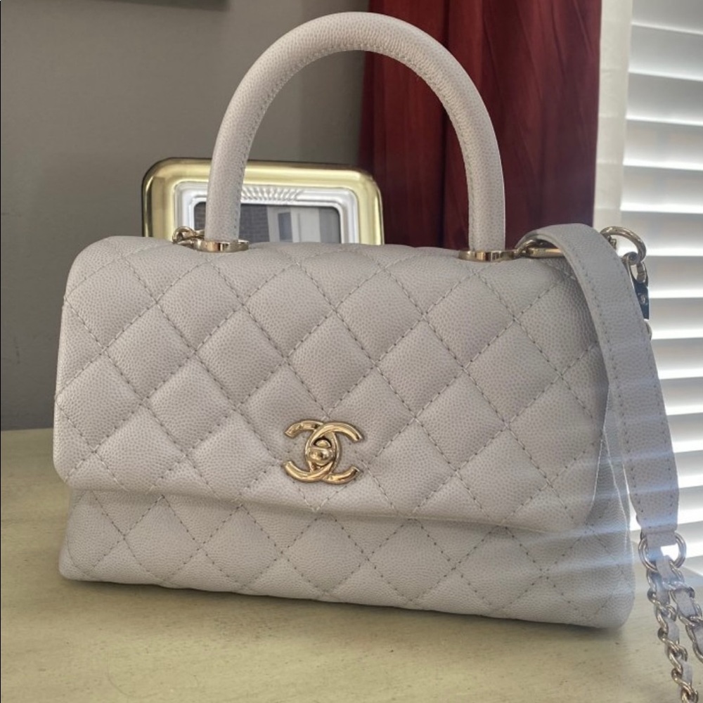 Chanel 19P Grey Caviar Mini Coco Handle with LGHW